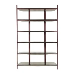 Borzalino Bookcases<Petra Red Metal Bookcase with Curved Bronze Glass Shelves
