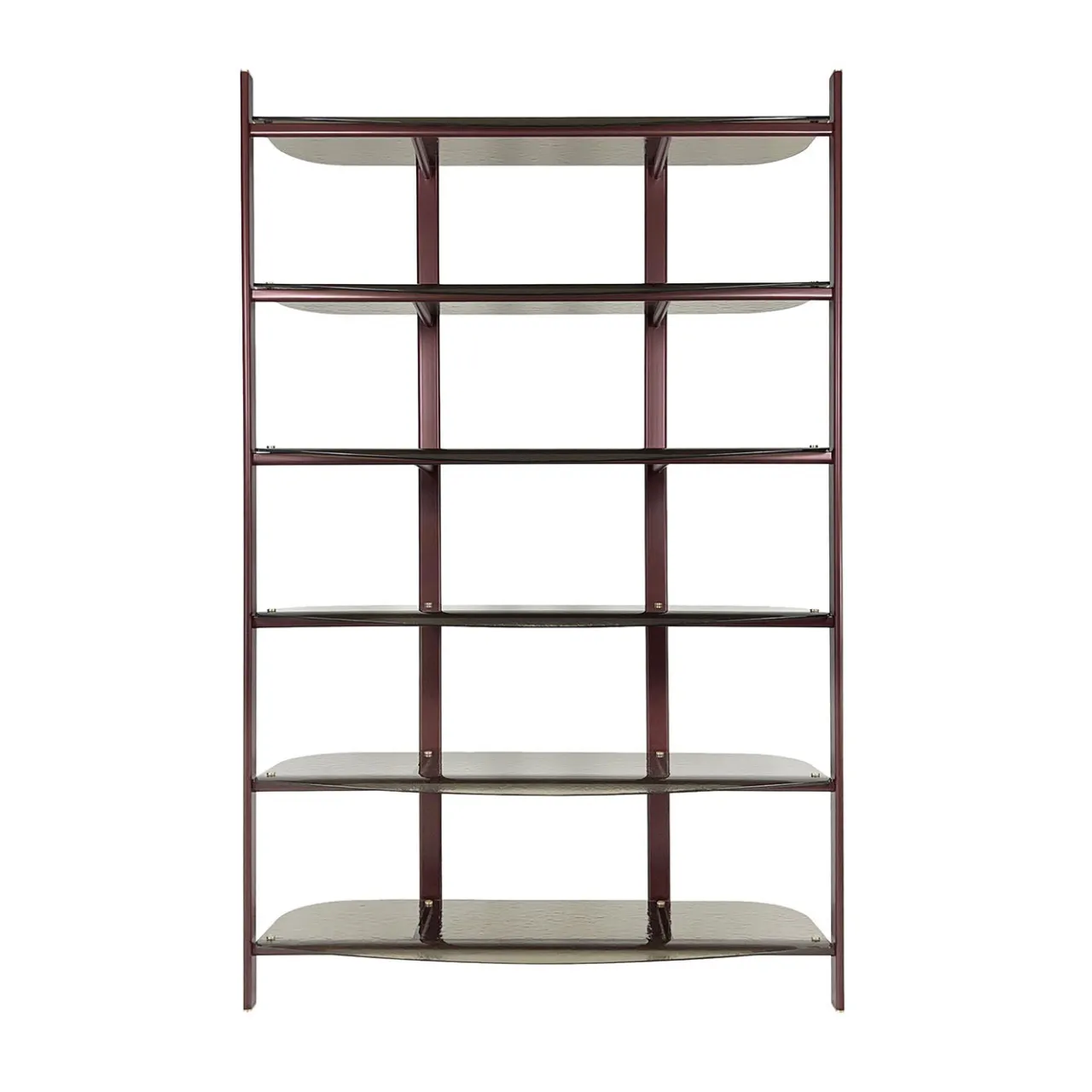 Borzalino Bookcases<Petra Red Metal Bookcase with Curved Bronze Glass Shelves