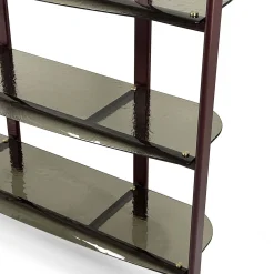 Borzalino Bookcases<Petra Red Metal Bookcase with Curved Bronze Glass Shelves