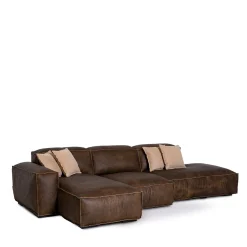 Mantellassi 1926 Sofas<Placido brown leather modular sofa with chaise longue and Free Side