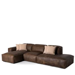 Mantellassi 1926 Sofas<Placido brown leather modular sofa with chaise longue and Free Side