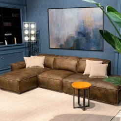 Mantellassi 1926 Sofas<Placido brown leather modular sofa with chaise longue and Free Side