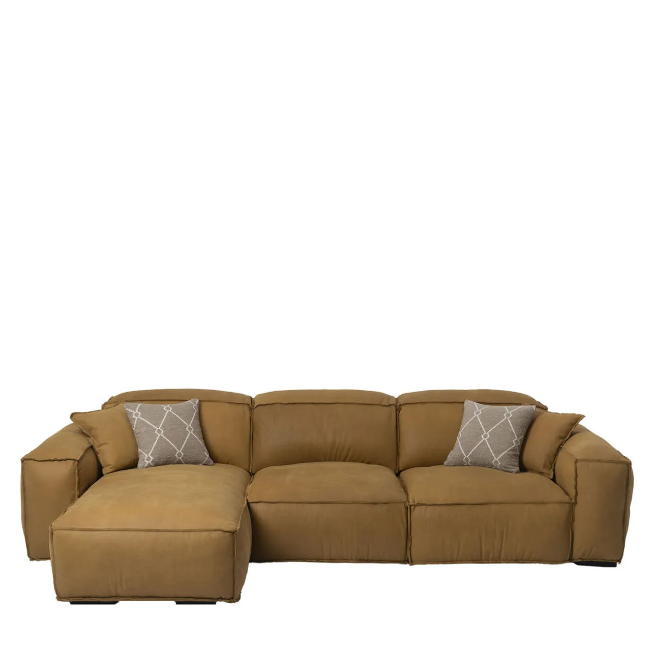 Mantellassi 1926 Sofas<Placido ocher yellow leather modular sofa with chaise longue