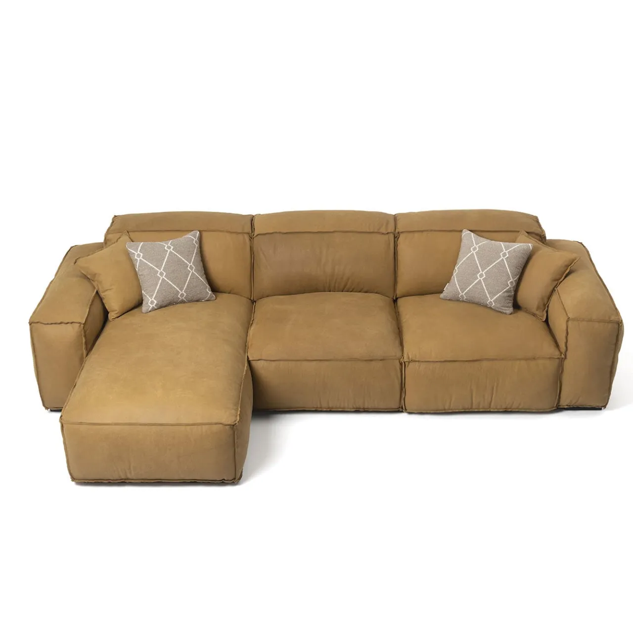Mantellassi 1926 Sofas<Placido ocher yellow leather modular sofa with chaise longue