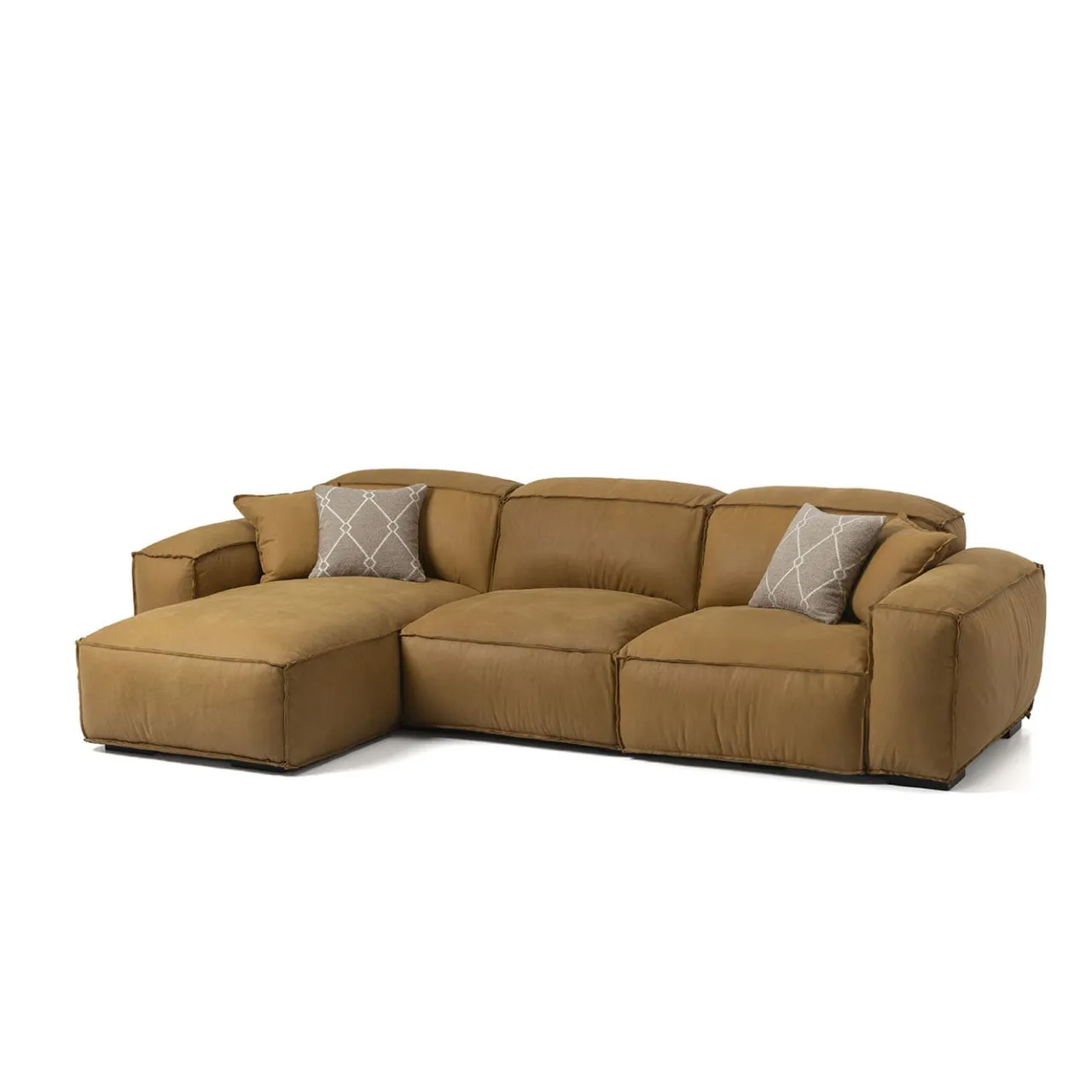 Mantellassi 1926 Sofas<Placido ocher yellow leather modular sofa with chaise longue