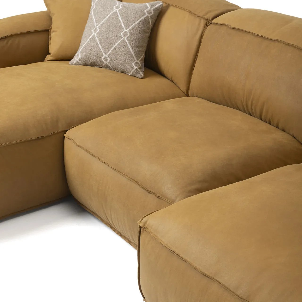Mantellassi 1926 Sofas<Placido ocher yellow leather modular sofa with chaise longue