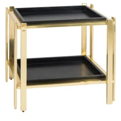 Selezioni Domus Serving Tables<Plateau Oak Wood Removable Trays and Brass Serving Table