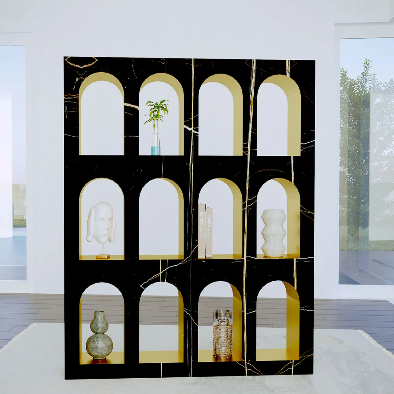 Dimarmo Bookcases<Portici Bookcase in Sahara Noir Marble by Sissy Daniele