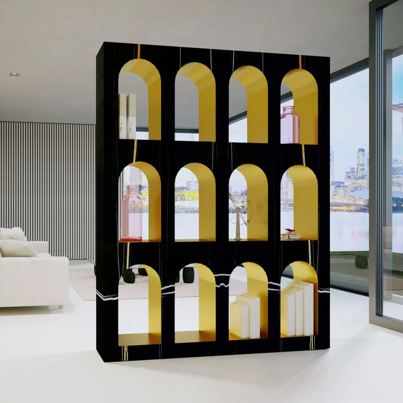 Dimarmo Bookcases<Portici Bookcase in Sahara Noir Marble by Sissy Daniele
