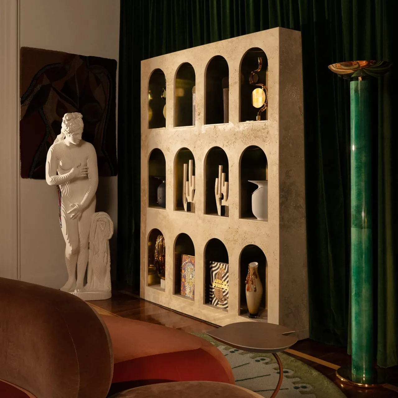 Dimarmo Bookcases<Portici Travertine Marble Bookcase by Sissy Daniele