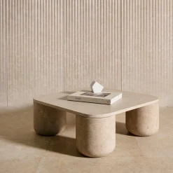Luce Di Carrara Coffee Tables<Porto Square Beige Marble Coffee Table
