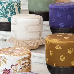 Grand Tour by Vito Nesta Ottomans & Poufs<Pouf Vague Ivory with Rubelli archive fabric and basket base