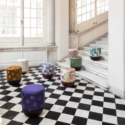 Grand Tour by Vito Nesta Ottomans & Poufs<Pouf Vague Pink with Rubelli archive fabric and basket base