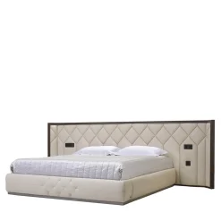 Franco Bianchini Beds<Princess Quilted Beige Leather & Canaletto Walnut Double Bed