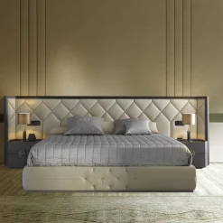 Franco Bianchini Beds<Princess Quilted Beige Leather & Canaletto Walnut Double Bed