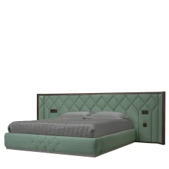 Franco Bianchini Beds<Princess Quilted Teal Leather & Canaletto Walnut Double Bed