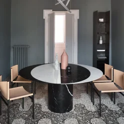 Salvatori Dining Tables<Proiezioni Round Black and White Marble Dining Table #1 by Elisa Ossino