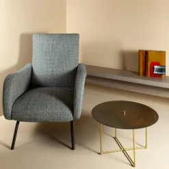 Renzo Serafini Coffee Tables<Quattro/quarti Round Brown Steel Coffee Table with LED Light