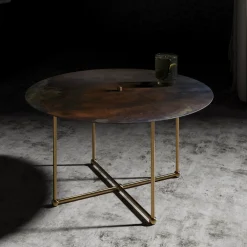Renzo Serafini Coffee Tables<Quattro/quarti Round Brown Steel Coffee Table with LED Light
