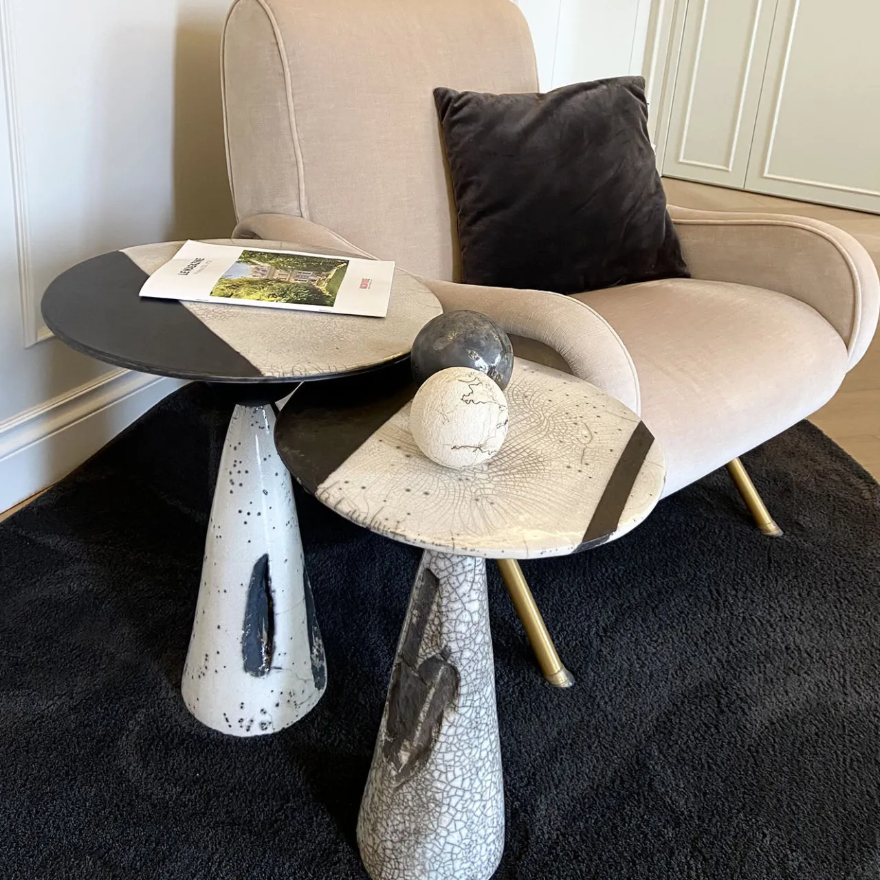 LDB Ceramiche Side Tables<Raku Ceramic Black & White Side Table #2
