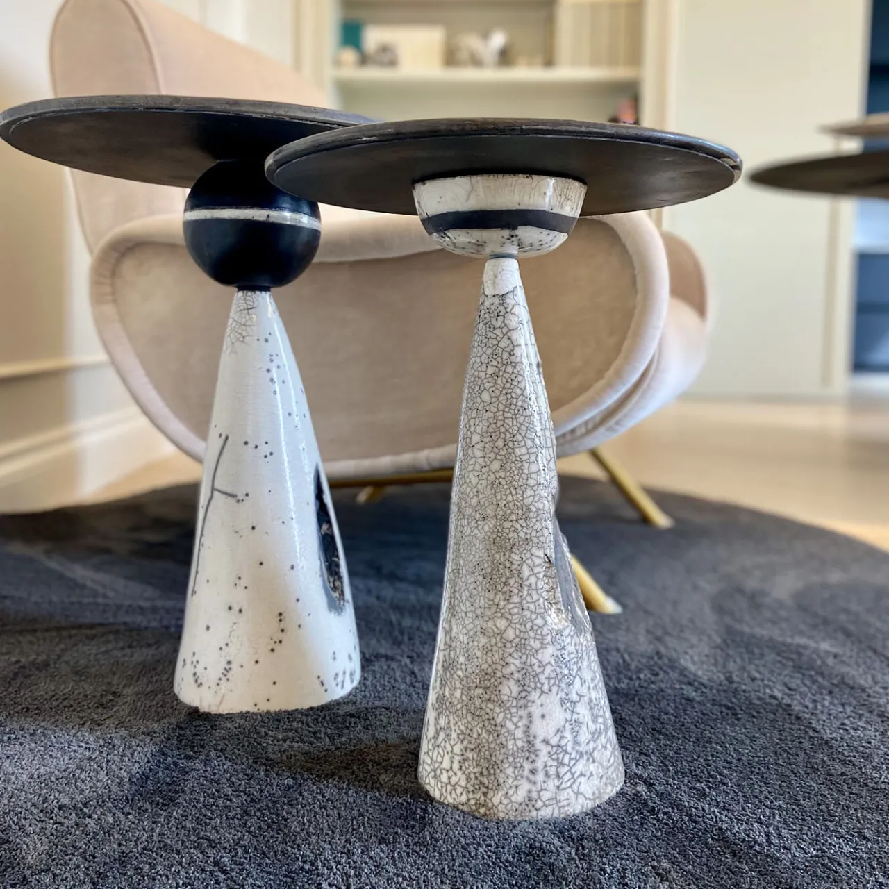 LDB Ceramiche Side Tables<Raku Ceramic Black & White Side Table #2