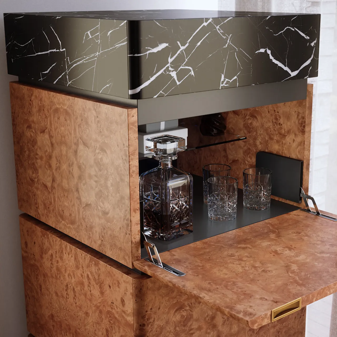 Ultramobili Bar Cabinets<RC Wood Burl Bar Cabinet