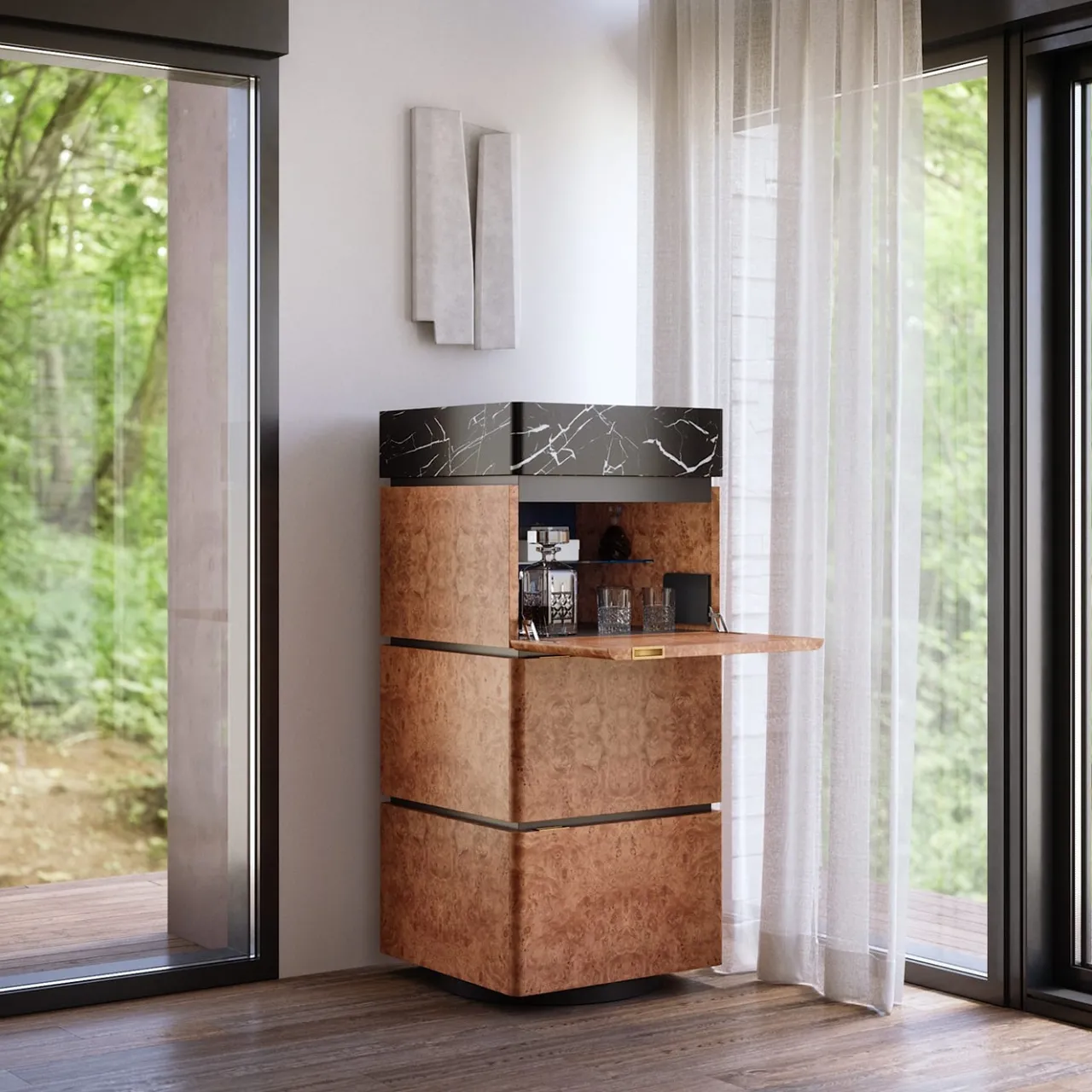 Ultramobili Bar Cabinets<RC Wood Burl Bar Cabinet