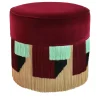 Lorenza Bozzoli Couture Ottomans & Poufs<Red Cylinder Beechwood Pouf with Geometric Fringe
