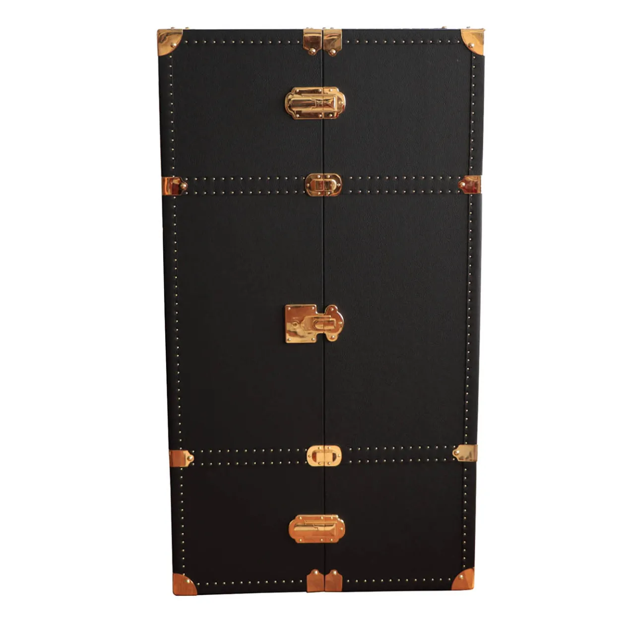 Terrida Trunks<Regale Wheeled Black & Gold Steamer Bar Trunk