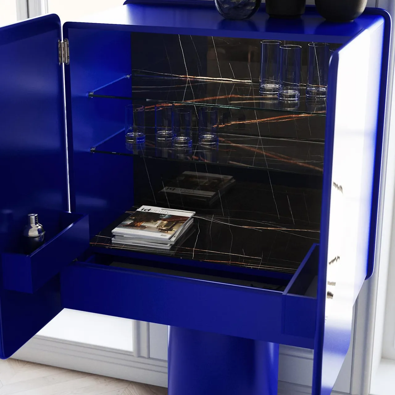 Ultramobili Bar Cabinets<Regis 2-Door Ultramarine-Blue Bar Cabinet