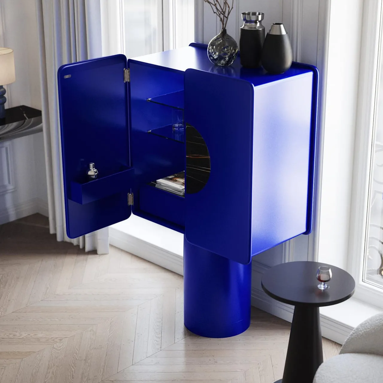 Ultramobili Bar Cabinets<Regis 2-Door Ultramarine-Blue Bar Cabinet