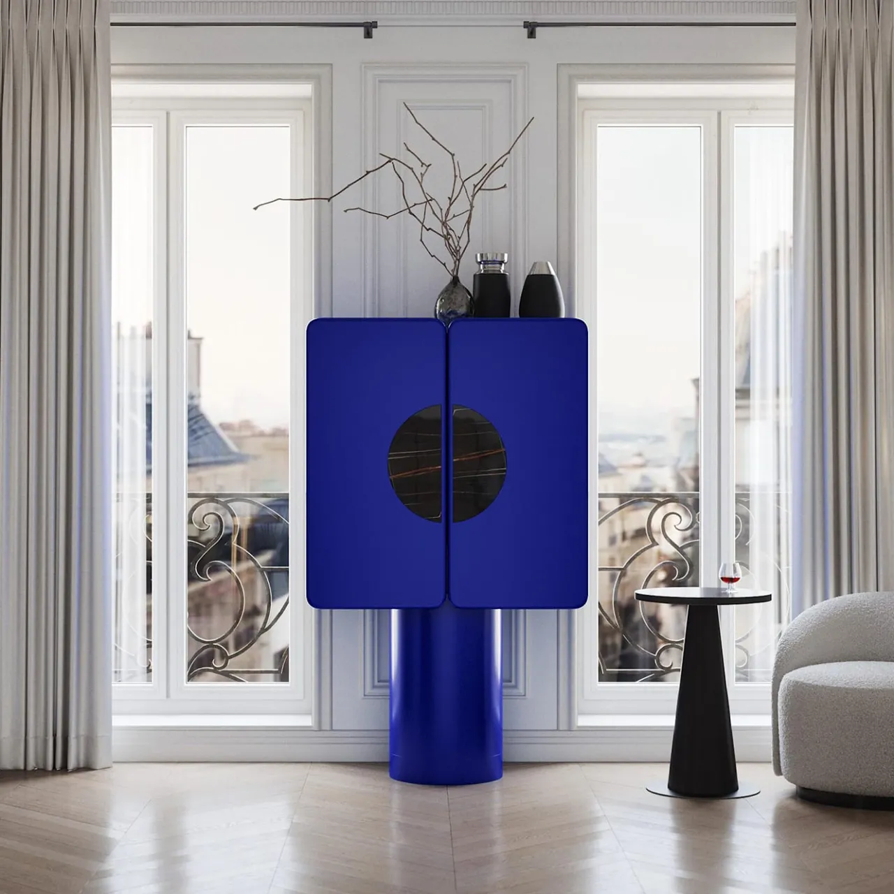 Ultramobili Bar Cabinets<Regis 2-Door Ultramarine-Blue Bar Cabinet