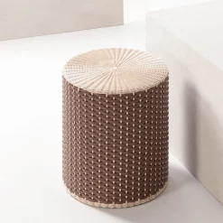 Giobagnara Stools<Renoir Leather & Rattan Stool/Side Table