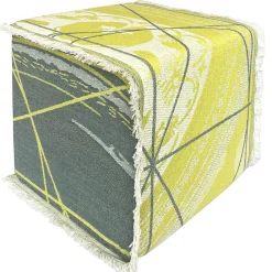 Effimero Barocco Ottomans & Poufs<Reverso Fringed Cedar Yellow & Blue/Seaweed Green Jacquard Pouf