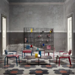 Da A Lounge Chairs<Rock4 Blue Lounge Armchair with Red Leather Seat by Marc Sadler