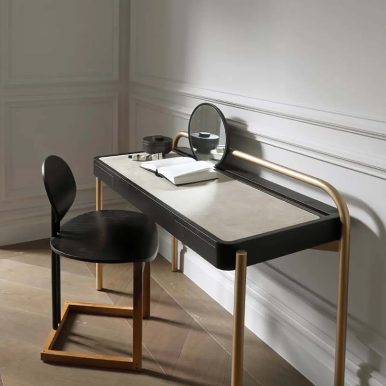 Secolo Vanities<Roll Carrara marble and walnut wood desk