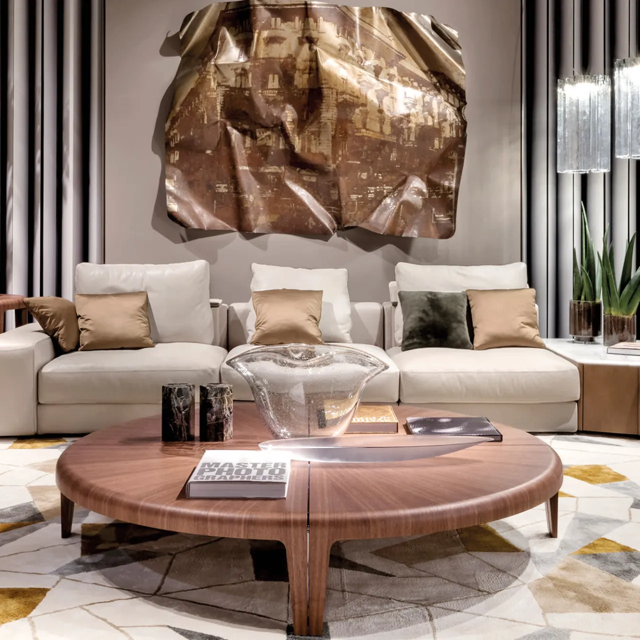 Giorgetti Coffee Tables<Round Canaletto Walnut Coffee Table with Metal Inlays