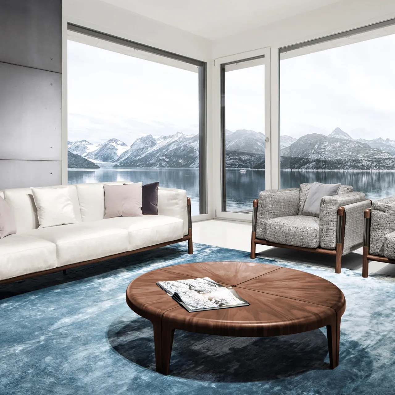 Giorgetti Coffee Tables<Round Canaletto Walnut Coffee Table with Metal Inlays