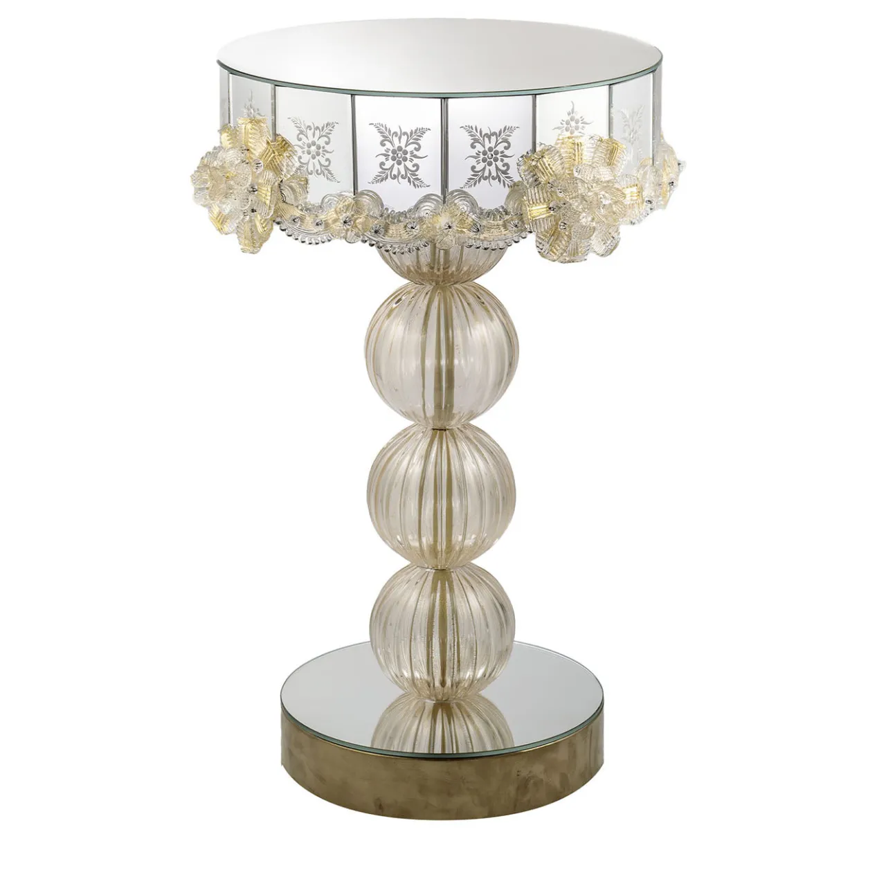 Barbini Coffee Tables<Round Glass Coffee Table with gold leaf