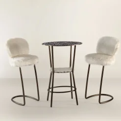 Galbiati Fratelli Bar Stools<70s White Furry Stool