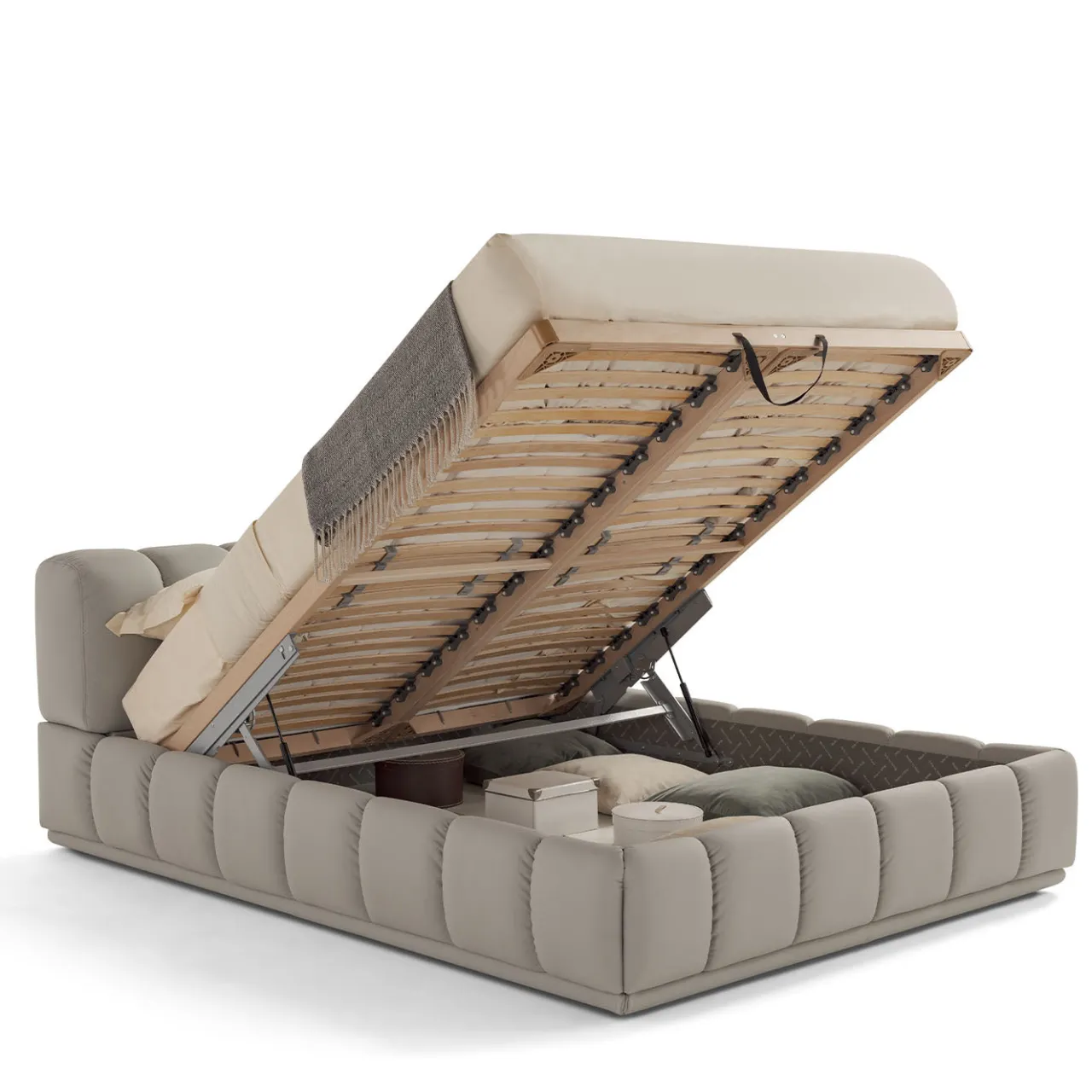 Franco Ferri Beds<Sacai Bed with Storage and Bench Gray Leather
