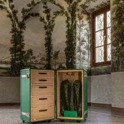 laErre Trunks Trunks<Saint-Tropez Green Wardrobe Trunk with Oak Inserts