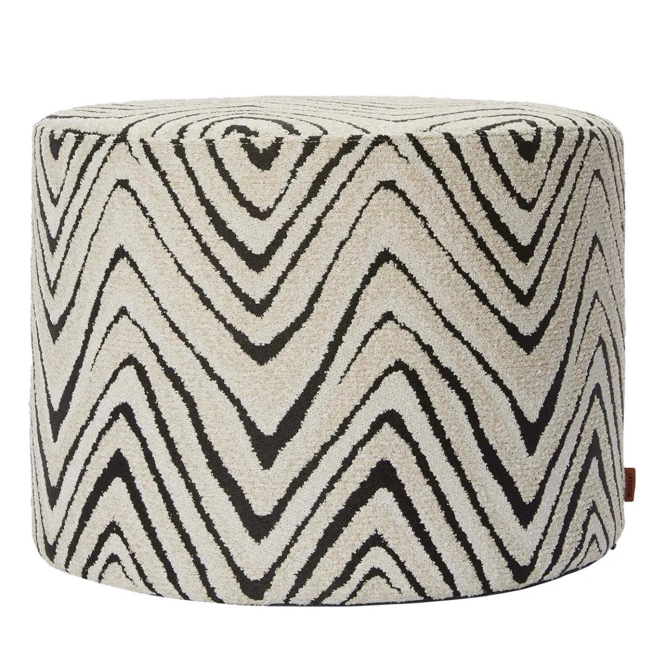 Missoni Home Collection Outdoor Chairs & Stools<Savana Cylindrical Black and White Chevron Pattern Outdoor Pouf
