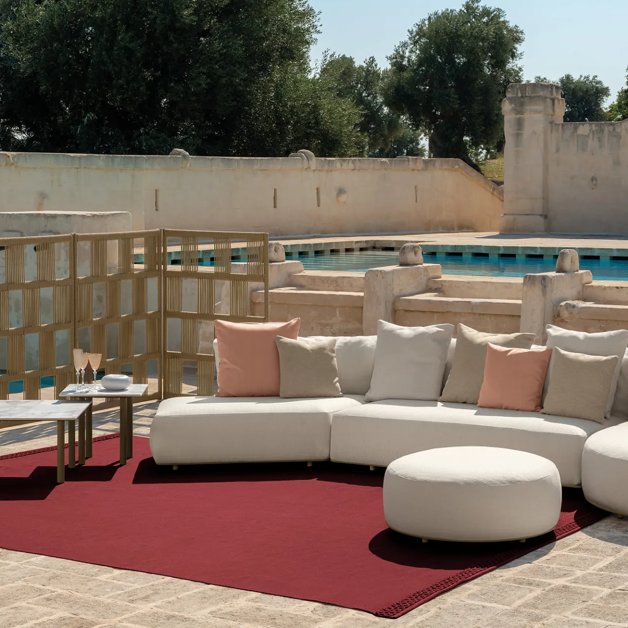 Talenti Other Outdoor Furniture<Scacco Round White Pouf by Ludovica & Roberto Palomba