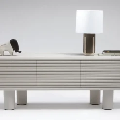 Giobagnara Sideboards Buffets<Scala Modern White Leather Wood 3 Door Sideboard