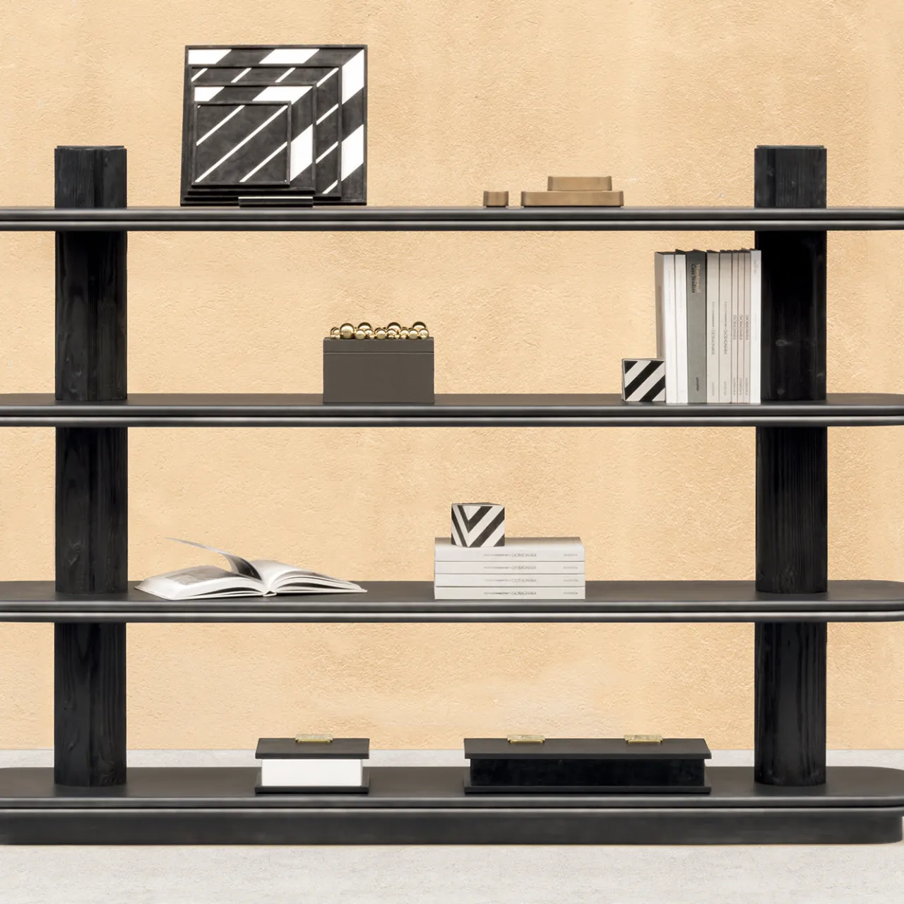 Giobagnara Bookcases<Scala Wood and Leather Bookcase