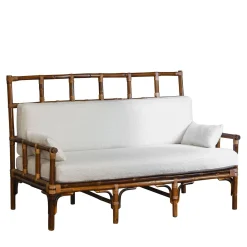 Molto Collectibles Benches<2-Seater White Dedar Fabric & Bamboo Bench
