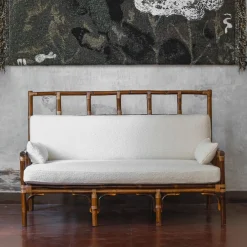 Molto Collectibles Benches<2-Seater White Dedar Fabric & Bamboo Bench