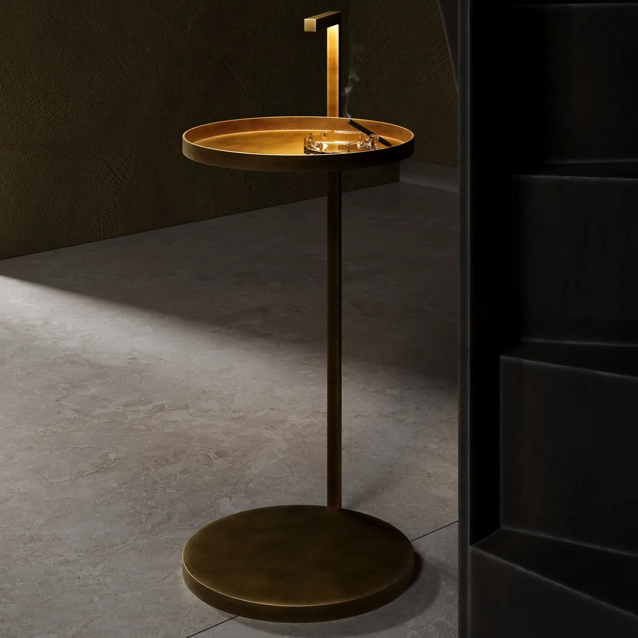Renzo Serafini Side Tables<Secondopiano Brass Side Table with LED Light