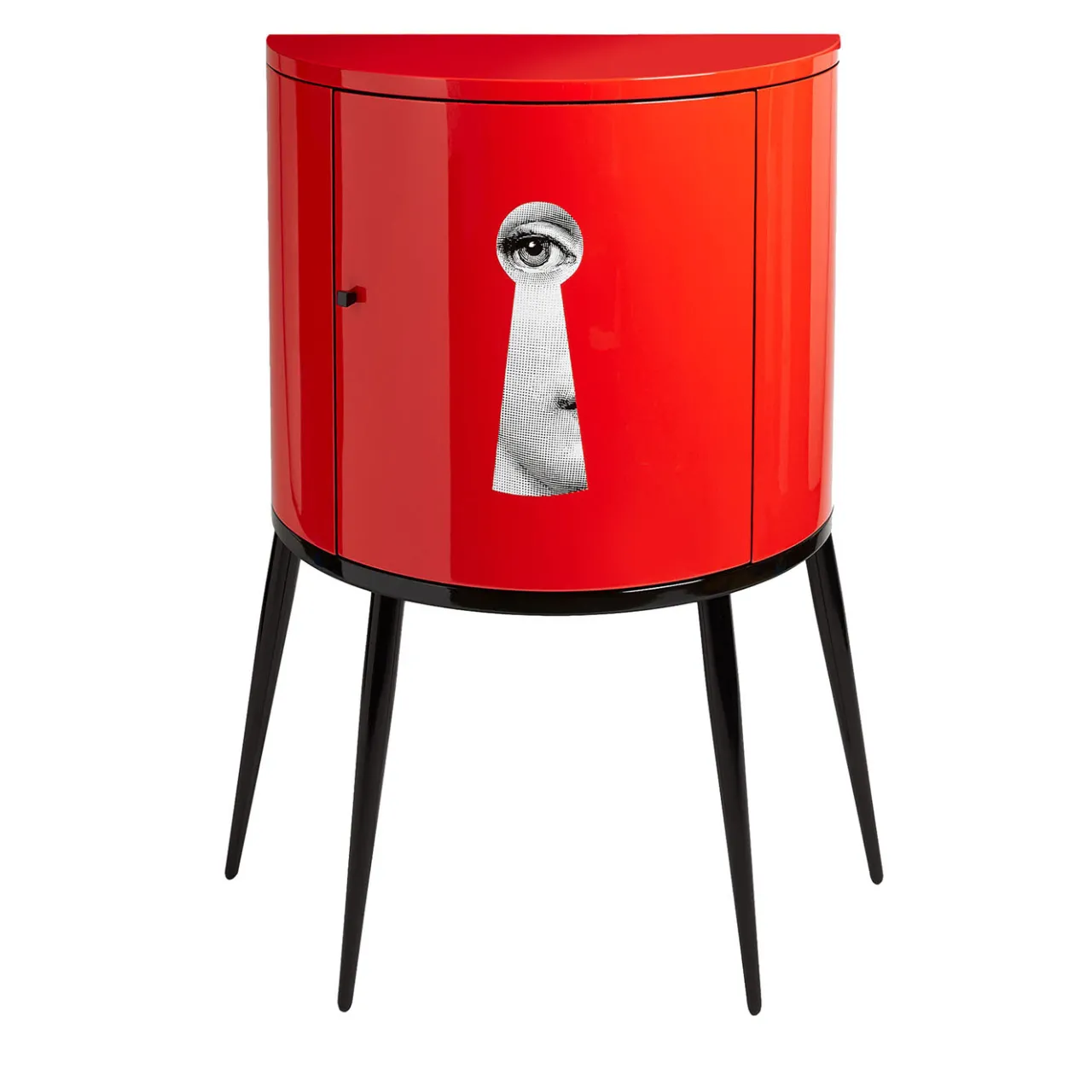 Fornasetti Cabinets<Serratura Red Curved Small Cabinet
